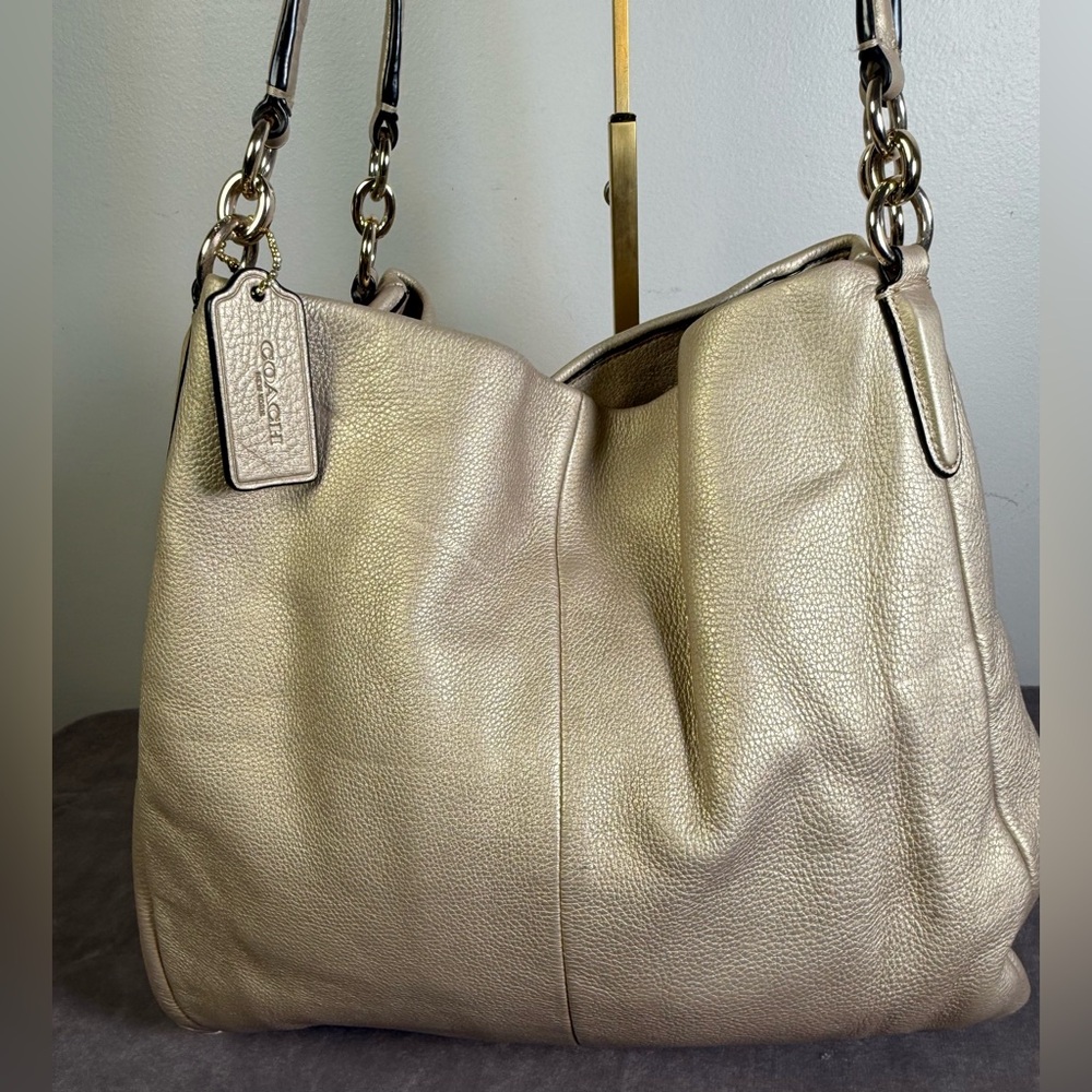 Coach Madison Phoebe shoulder tote bag pebbled leather metallic light gold EUC - Picture 3 of 16